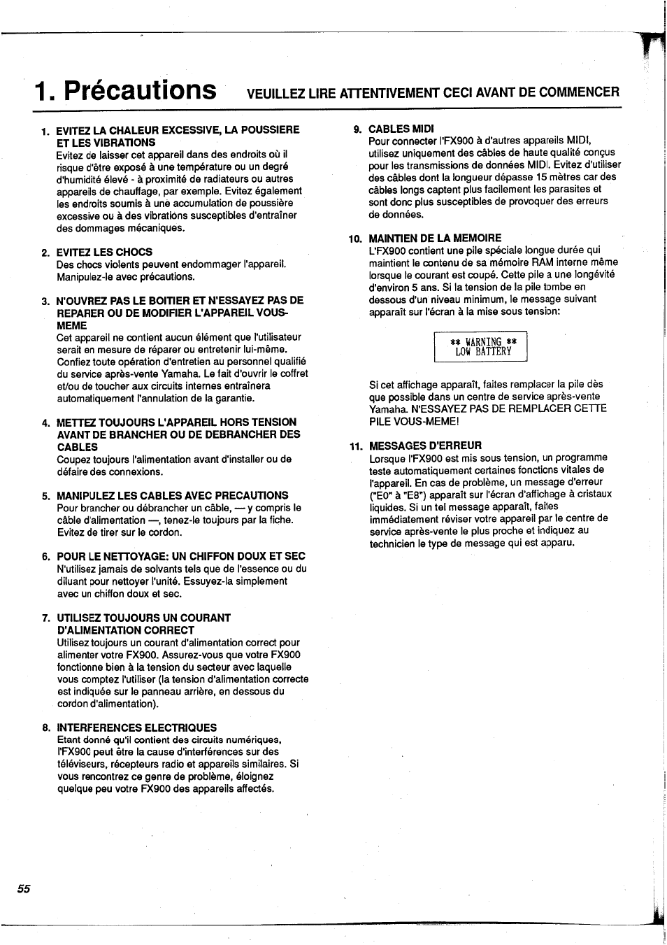 T1. précautions | Yamaha FX900 User Manual | Page 56 / 176