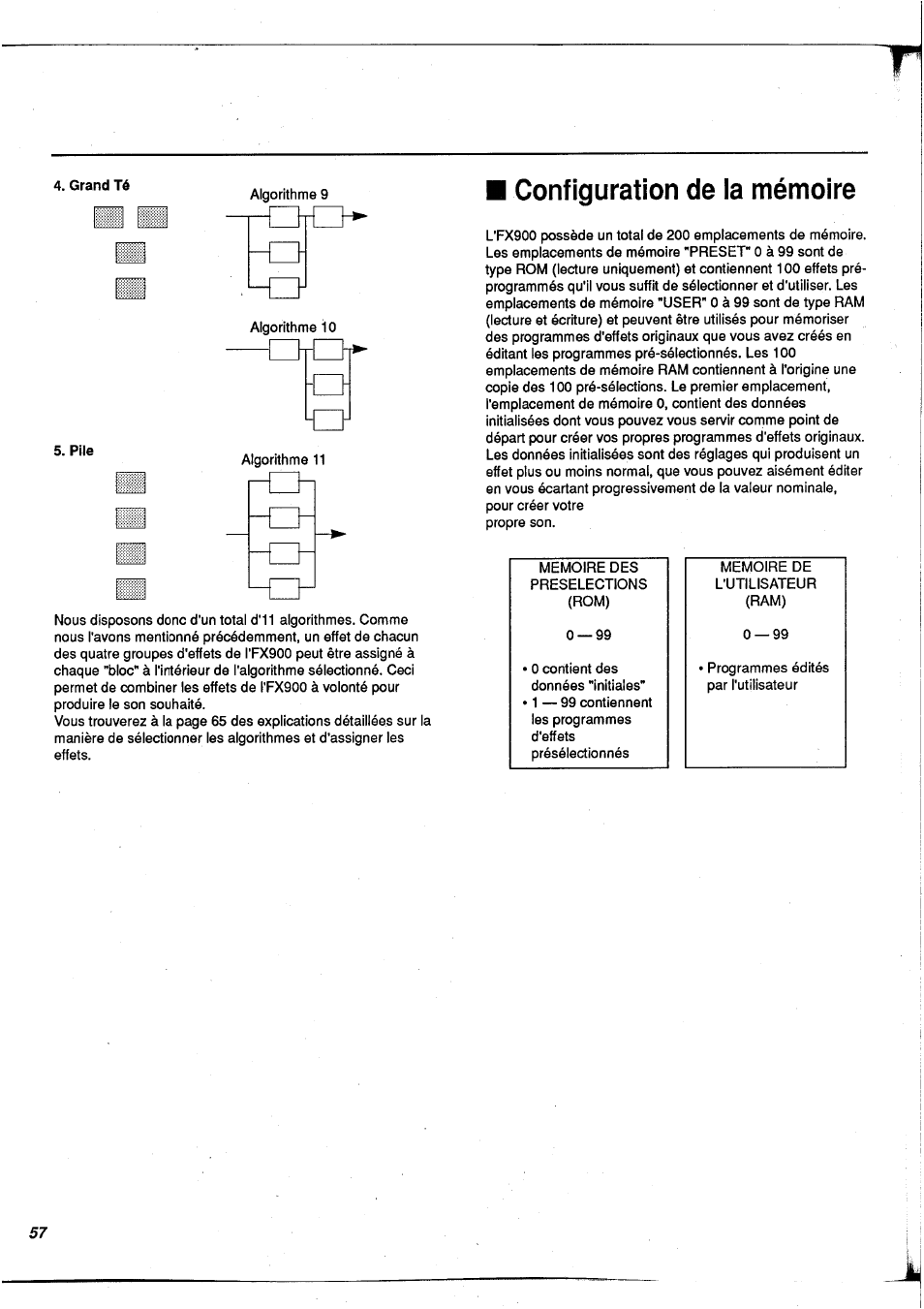 Configuration de ia mémoire, Configuration de la mémoire | Yamaha FX900 User Manual | Page 58 / 176
