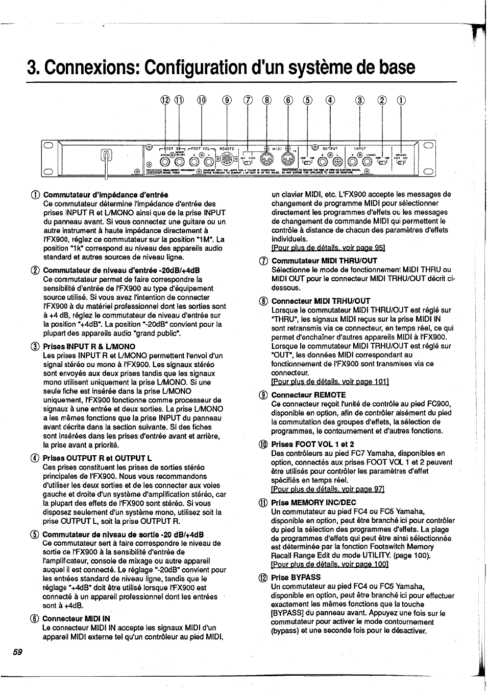 Connexions: configuration d'un système de base | Yamaha FX900 User Manual | Page 60 / 176