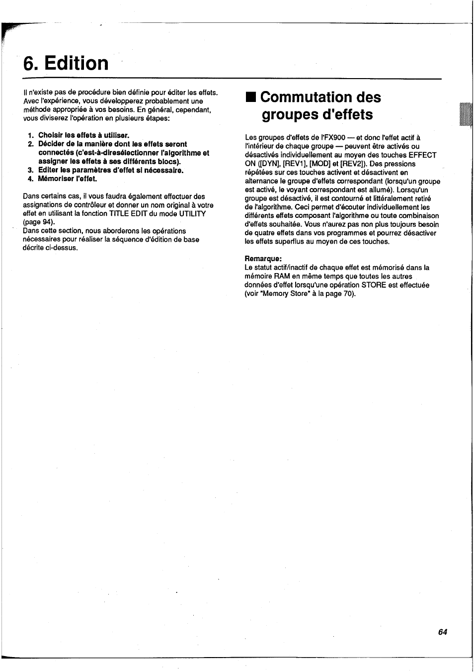 Edition, Commutation des groupes d'effets | Yamaha FX900 User Manual | Page 65 / 176