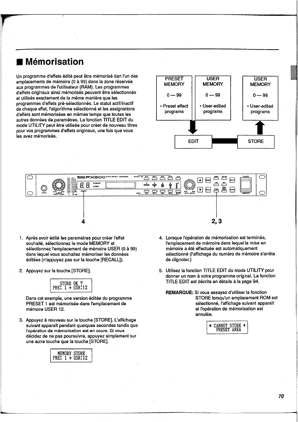 Mémorisation | Yamaha FX900 User Manual | Page 71 / 176