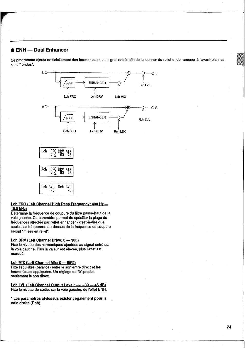 Enh — dual enhancer | Yamaha FX900 User Manual | Page 75 / 176