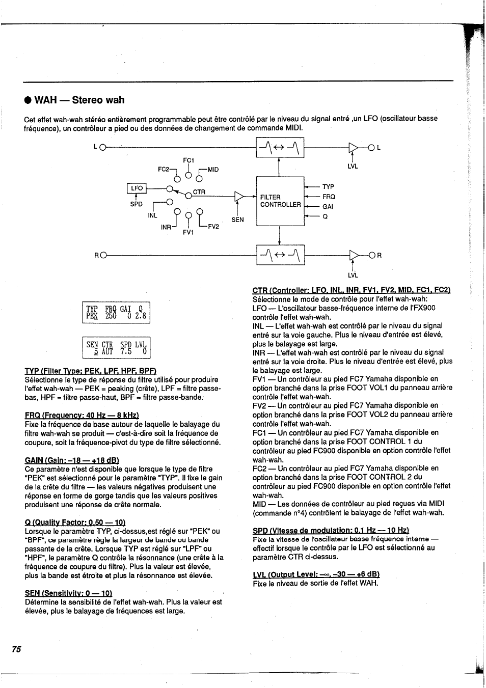 Wah — stereo wah, Wah - stereo wah | Yamaha FX900 User Manual | Page 76 / 176