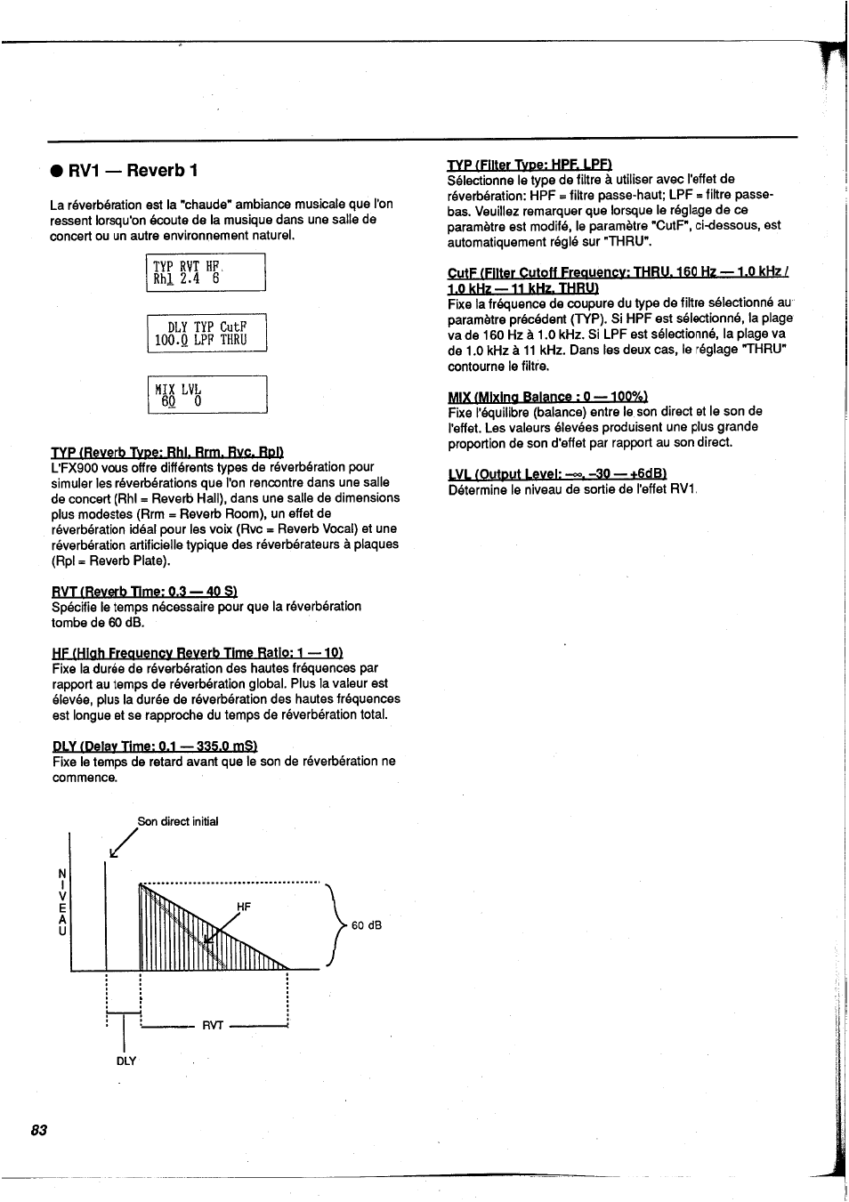 Rv1 — reverb 1, Rv1 - reverb 1 | Yamaha FX900 User Manual | Page 84 / 176