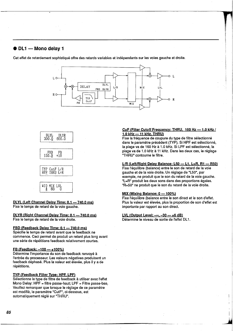 Du — mono delay 1, Dl1 - mono delay 1 | Yamaha FX900 User Manual | Page 86 / 176