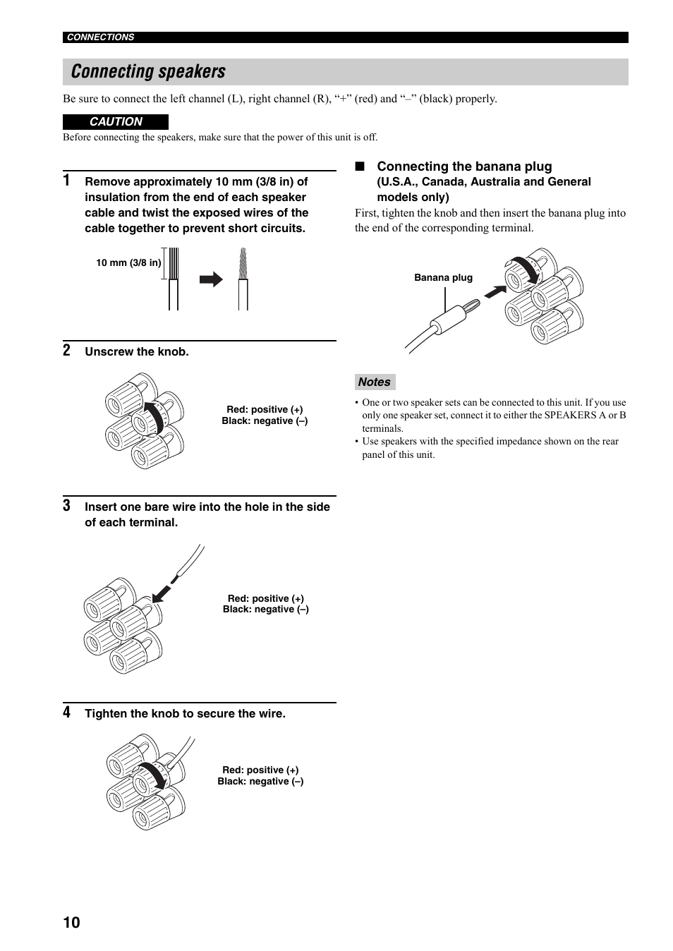 Connecting speakers | Yamaha RX-397 User Manual | Page 14 / 37