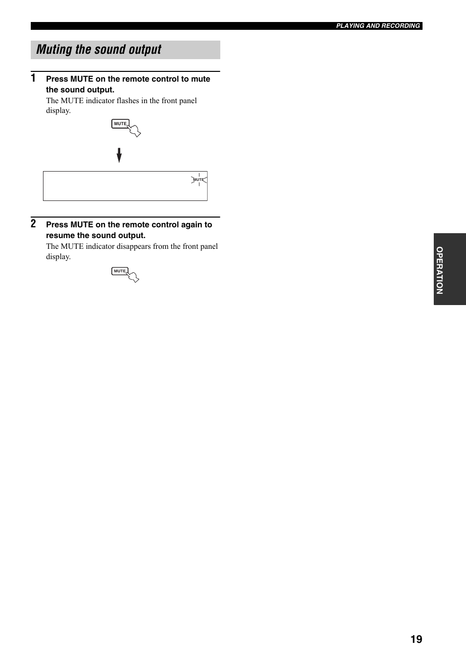 Muting the sound output | Yamaha RX-397 User Manual | Page 23 / 37