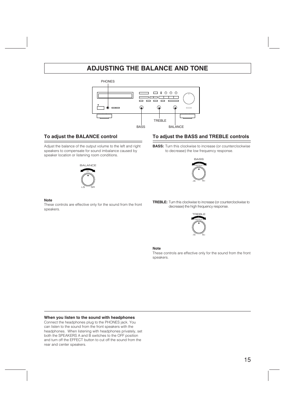 Adjusting the balance and tone, English to adjust the balance control | Yamaha RX-V470 User Manual | Page 15 / 27