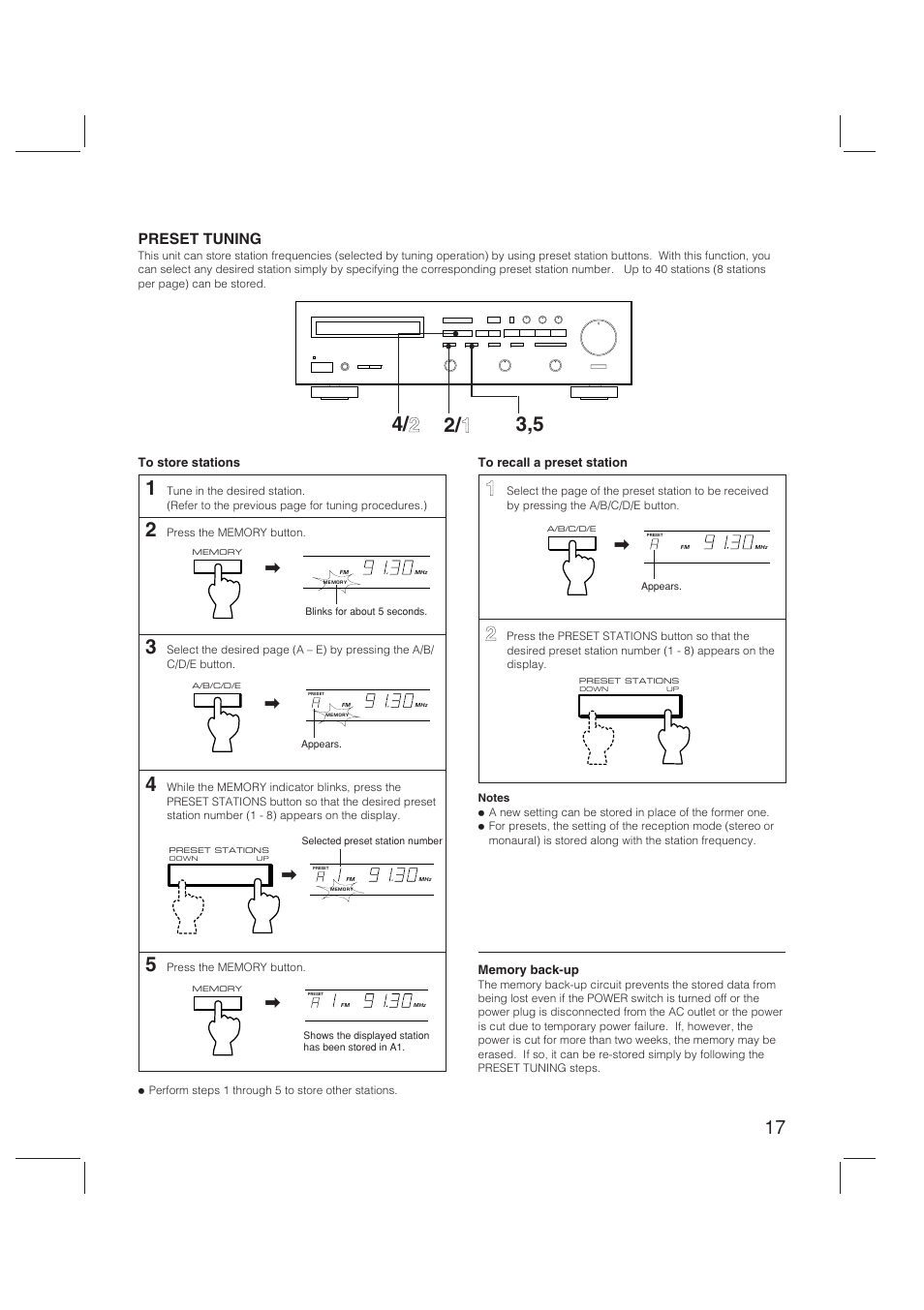 English, Preset tuning | Yamaha RX-V470 User Manual | Page 17 / 27