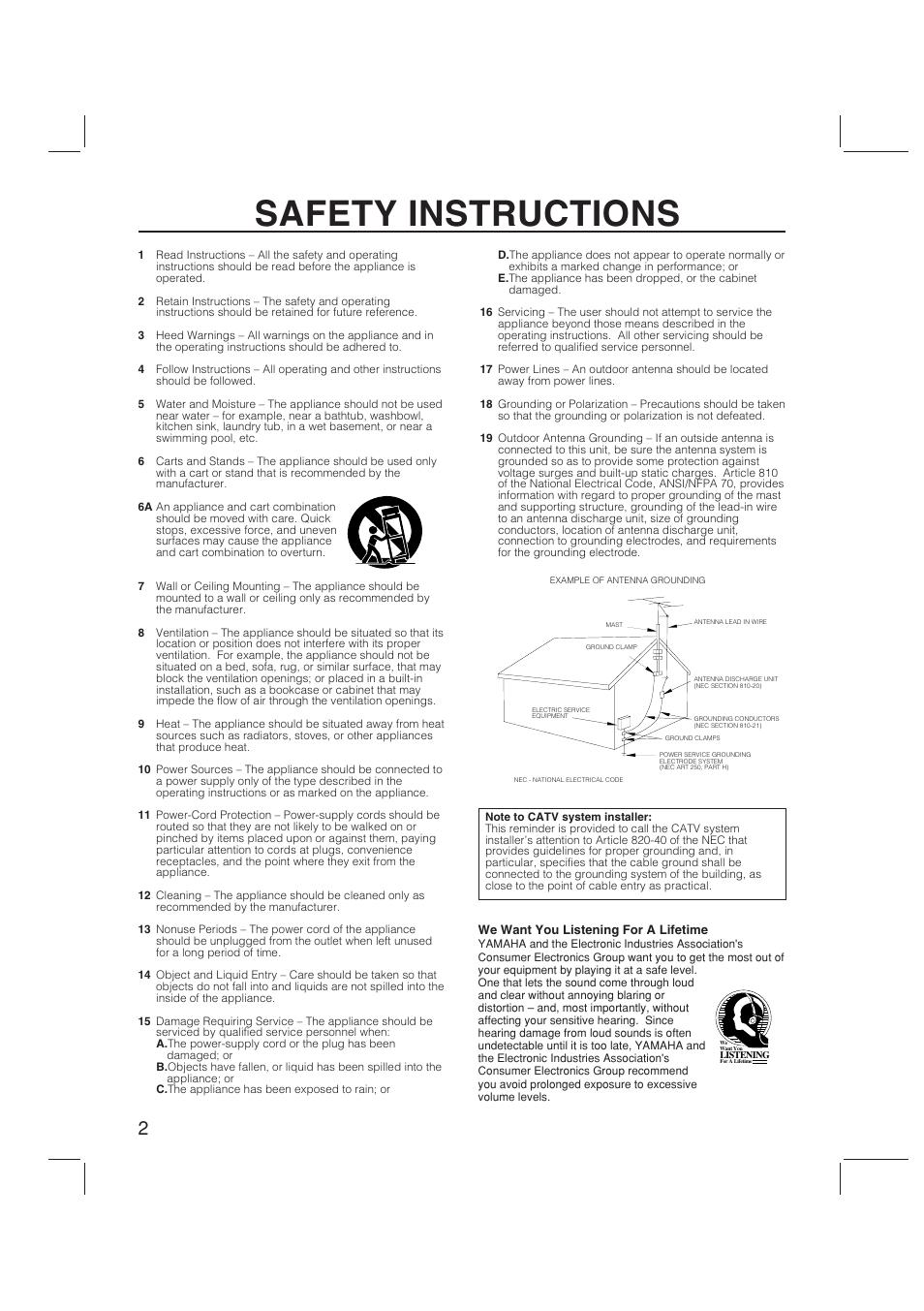 Safety instructions | Yamaha RX-V470 User Manual | Page 2 / 27