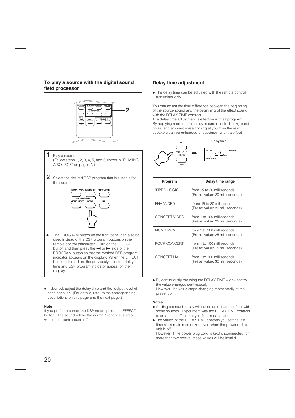 Delay time adjustment | Yamaha RX-V470 User Manual | Page 20 / 27