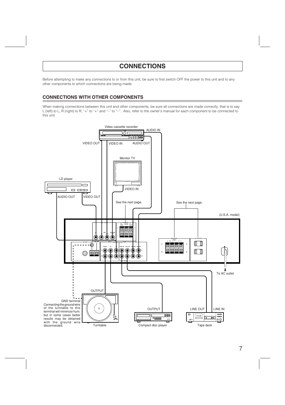Connections, English, Connections with other components | Yamaha RX-V470 User Manual | Page 7 / 27