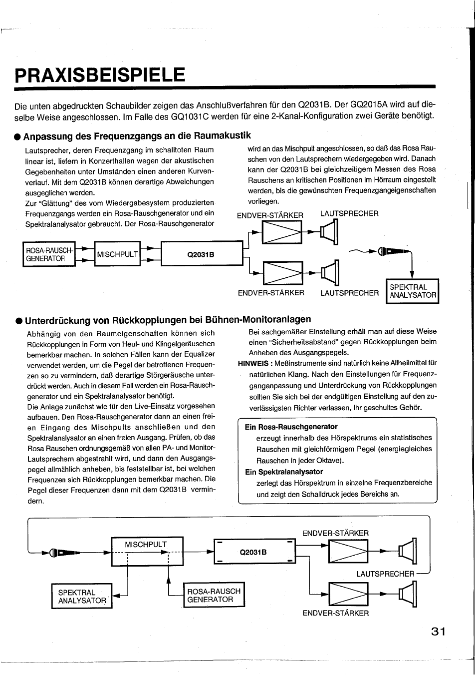 Praxisbeispiele, Anpassung des frequenzgangs an die raumakustik | Yamaha Graphic Equaliser Q2031B User Manual | Page 31 / 45