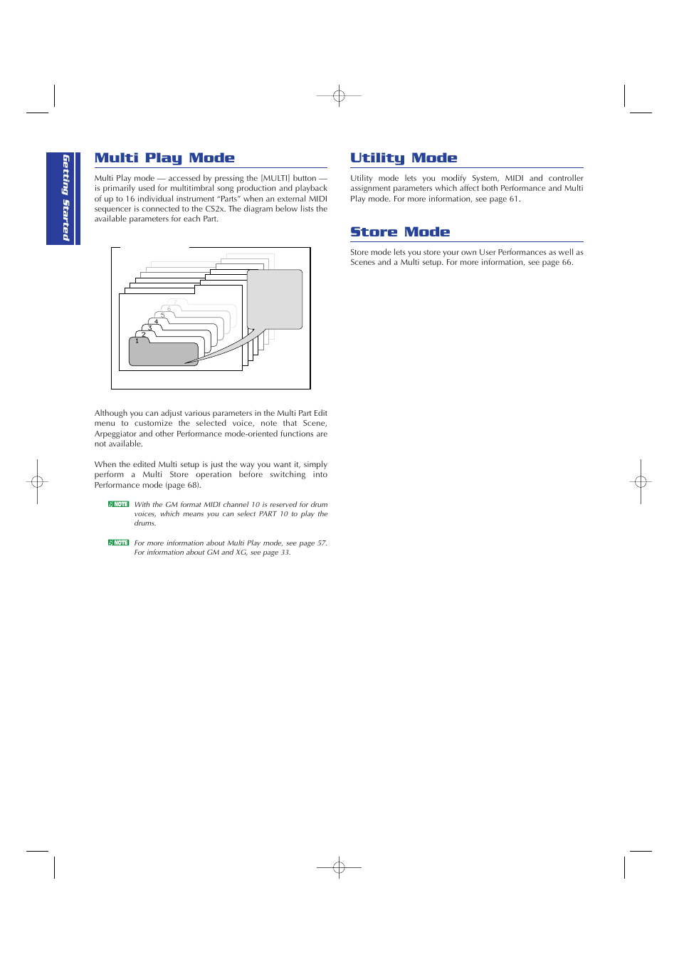 Multi play mode, Utility mode, Store mode | Yamaha CS2x User Manual | Page 22 / 84