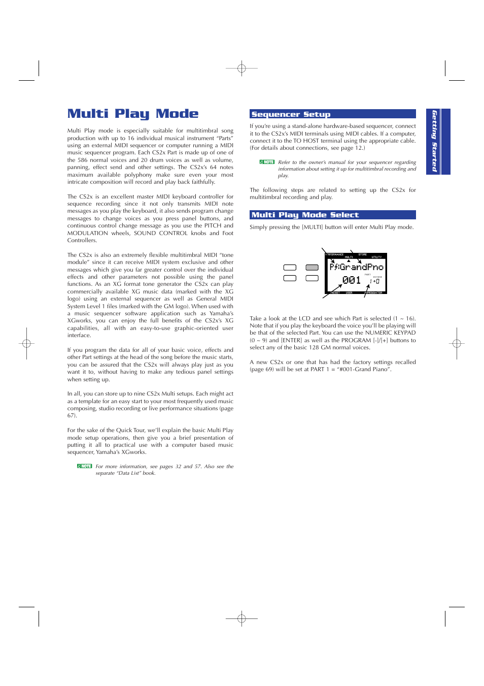 Multi play mode, Sequencer setup, Multi play mode select | Sequencer setup multi play mode select | Yamaha CS2x User Manual | Page 31 / 84