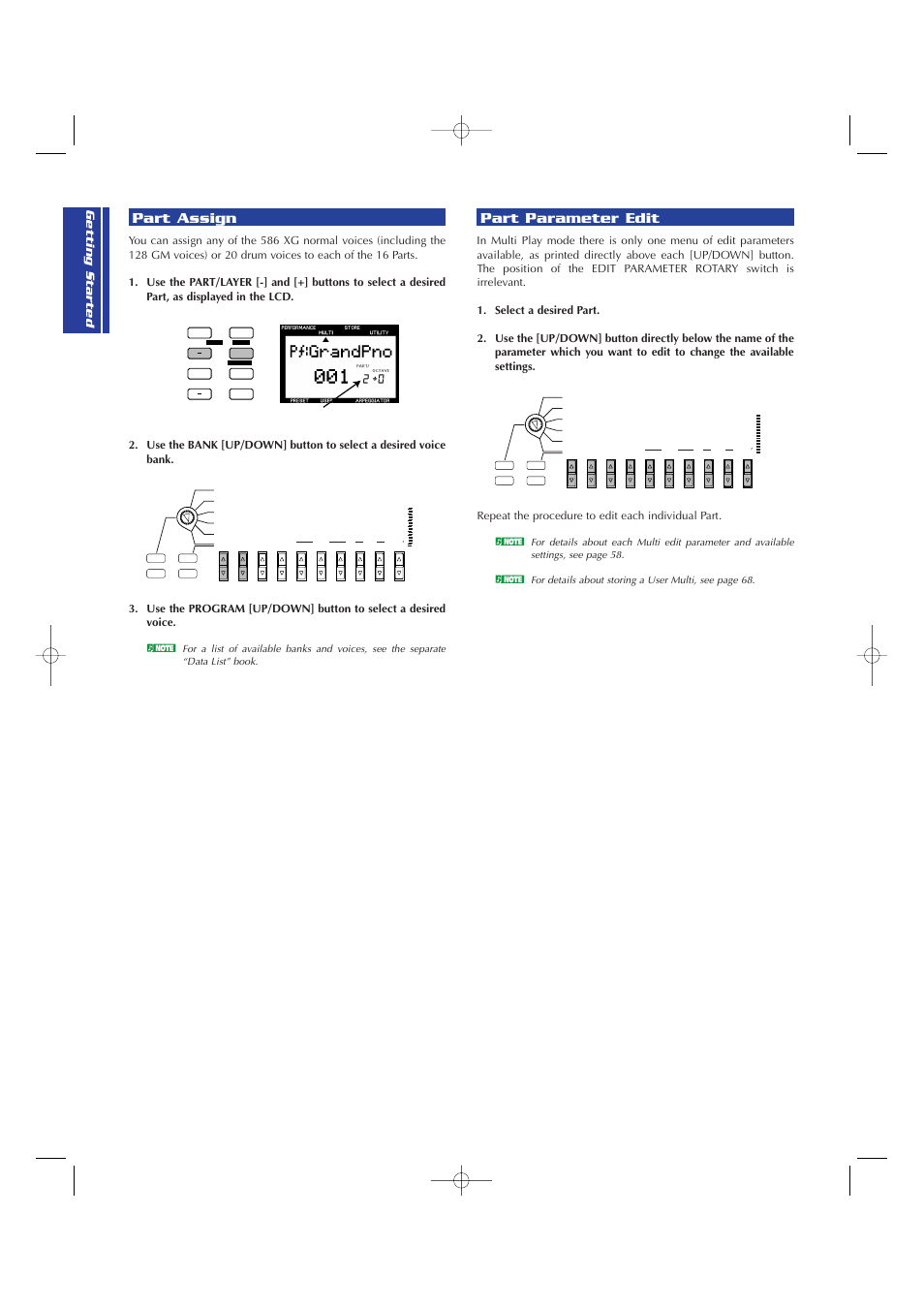 Part assign, Part parameter edit, Part assign part parameter edit | Number of currently selected part | Yamaha CS2x User Manual | Page 32 / 84