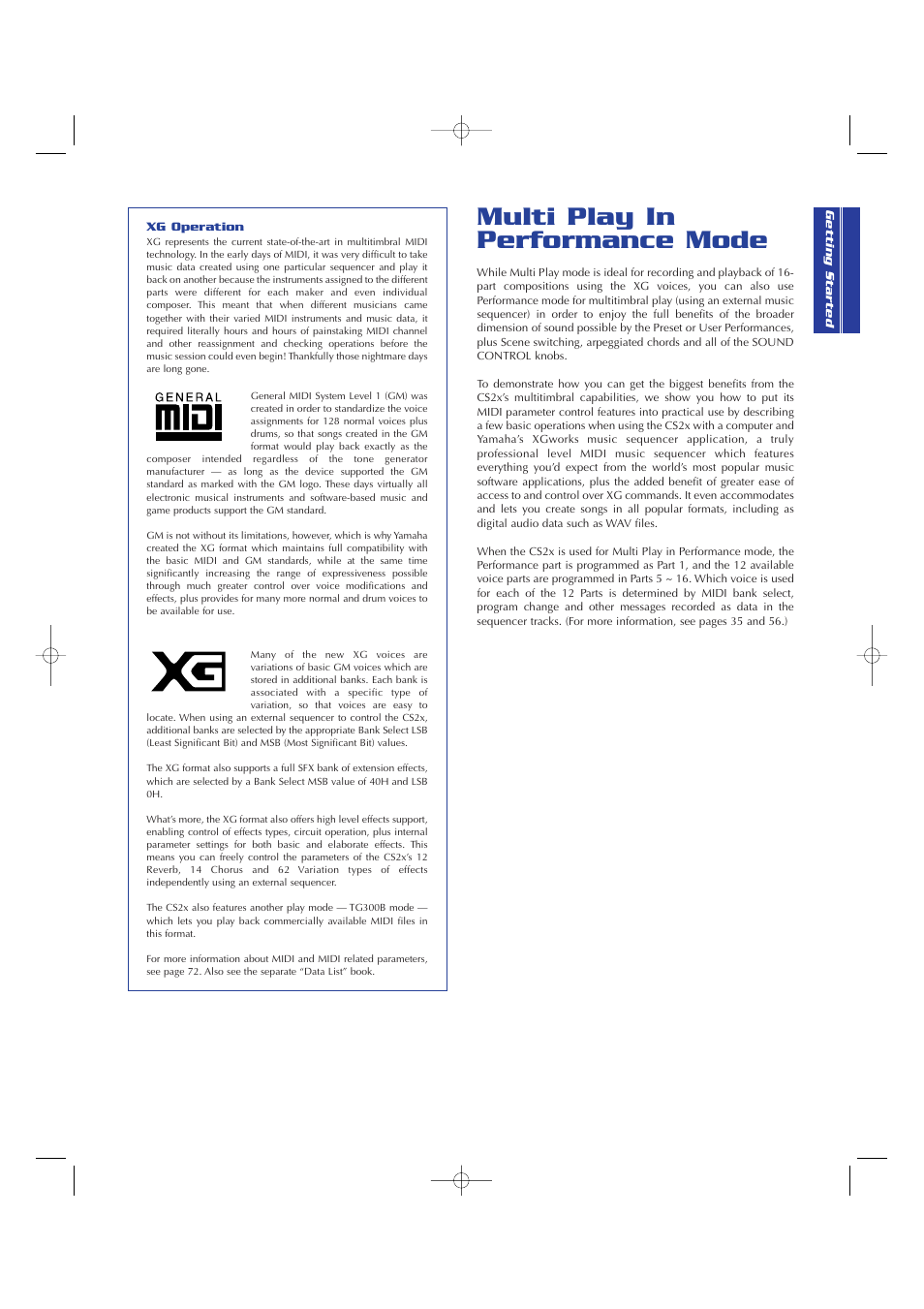 Xg operation, Multi play in performance mode | Yamaha CS2x User Manual | Page 33 / 84