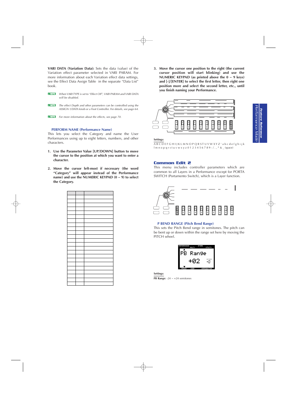 Common edit 2, Settings: pb range: -24 ~ +24 semitones | Yamaha CS2x User Manual | Page 45 / 84
