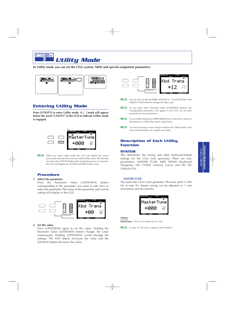 Utility mode, Entering utility mode, Description of each utility function | Procedure, System | Yamaha CS2x User Manual | Page 61 / 84