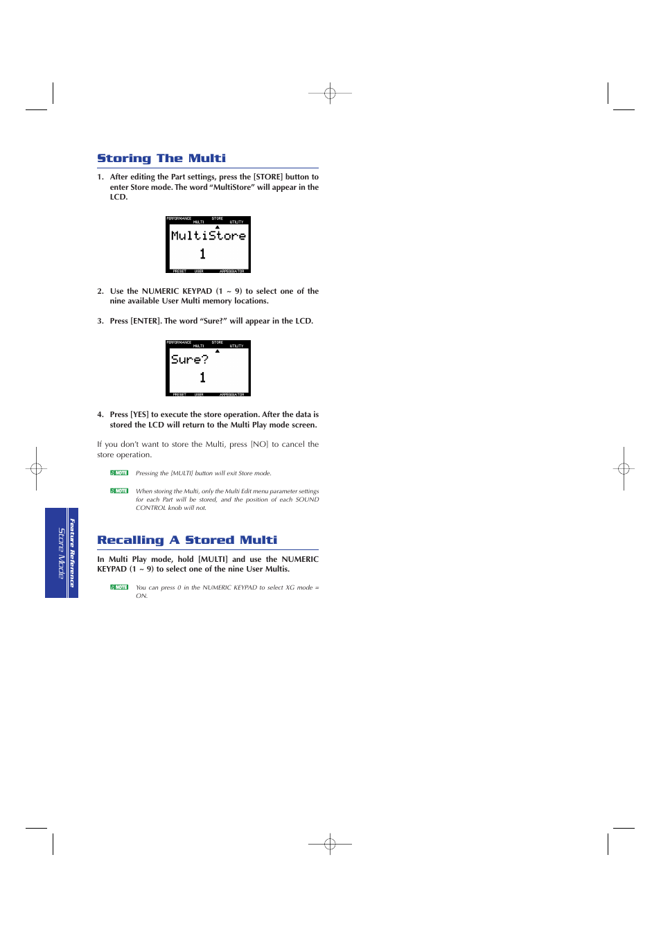 Storing the multi, Recalling a stored multi | Yamaha CS2x User Manual | Page 68 / 84