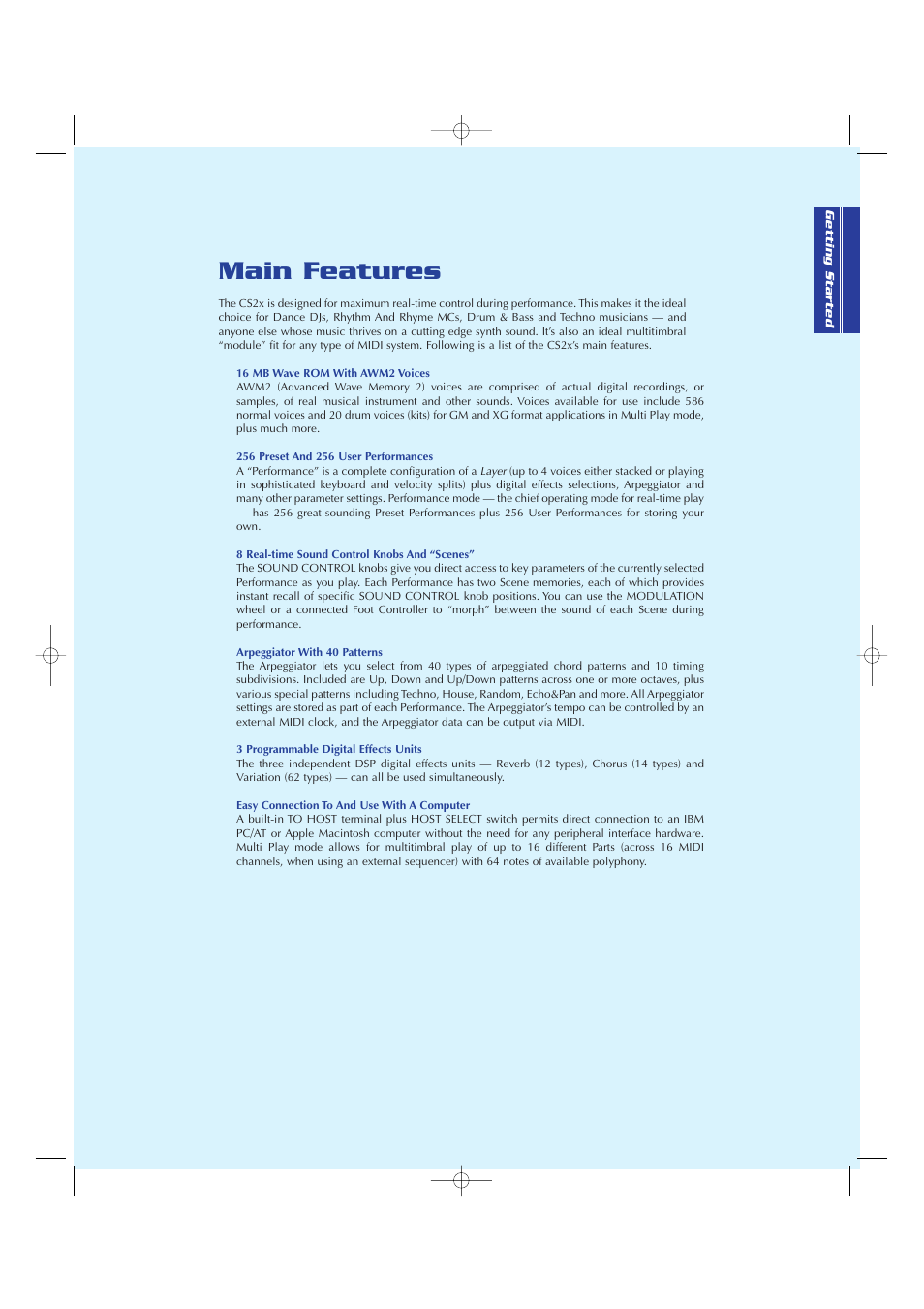 Main features | Yamaha CS2x User Manual | Page 7 / 84