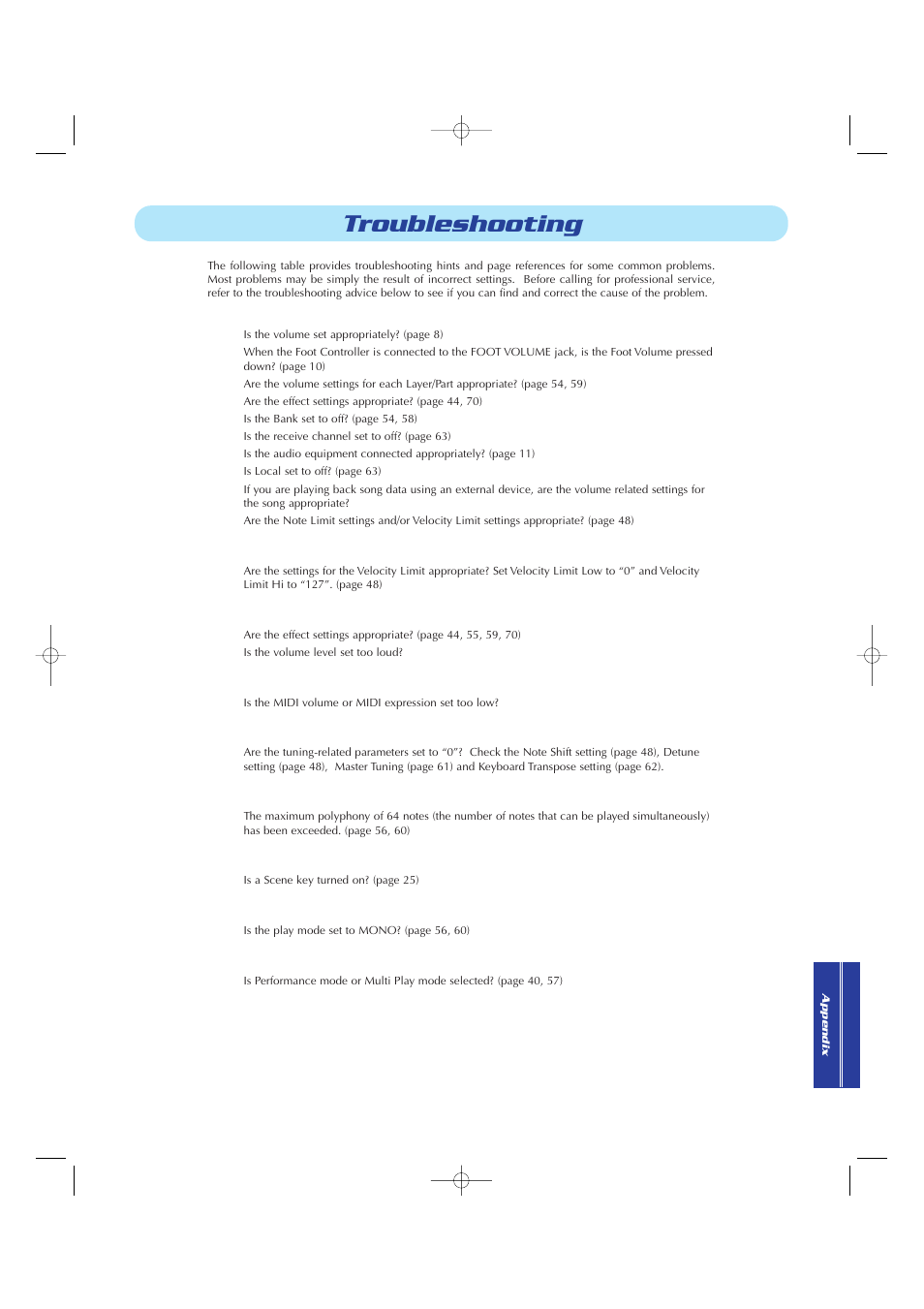 Troubleshooting | Yamaha CS2x User Manual | Page 77 / 84