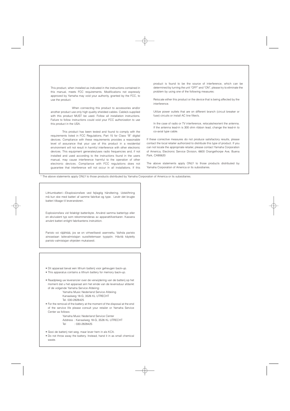 Fcc information (u.s.a.), Nederland / the netherlands | Yamaha CS2x User Manual | Page 82 / 84