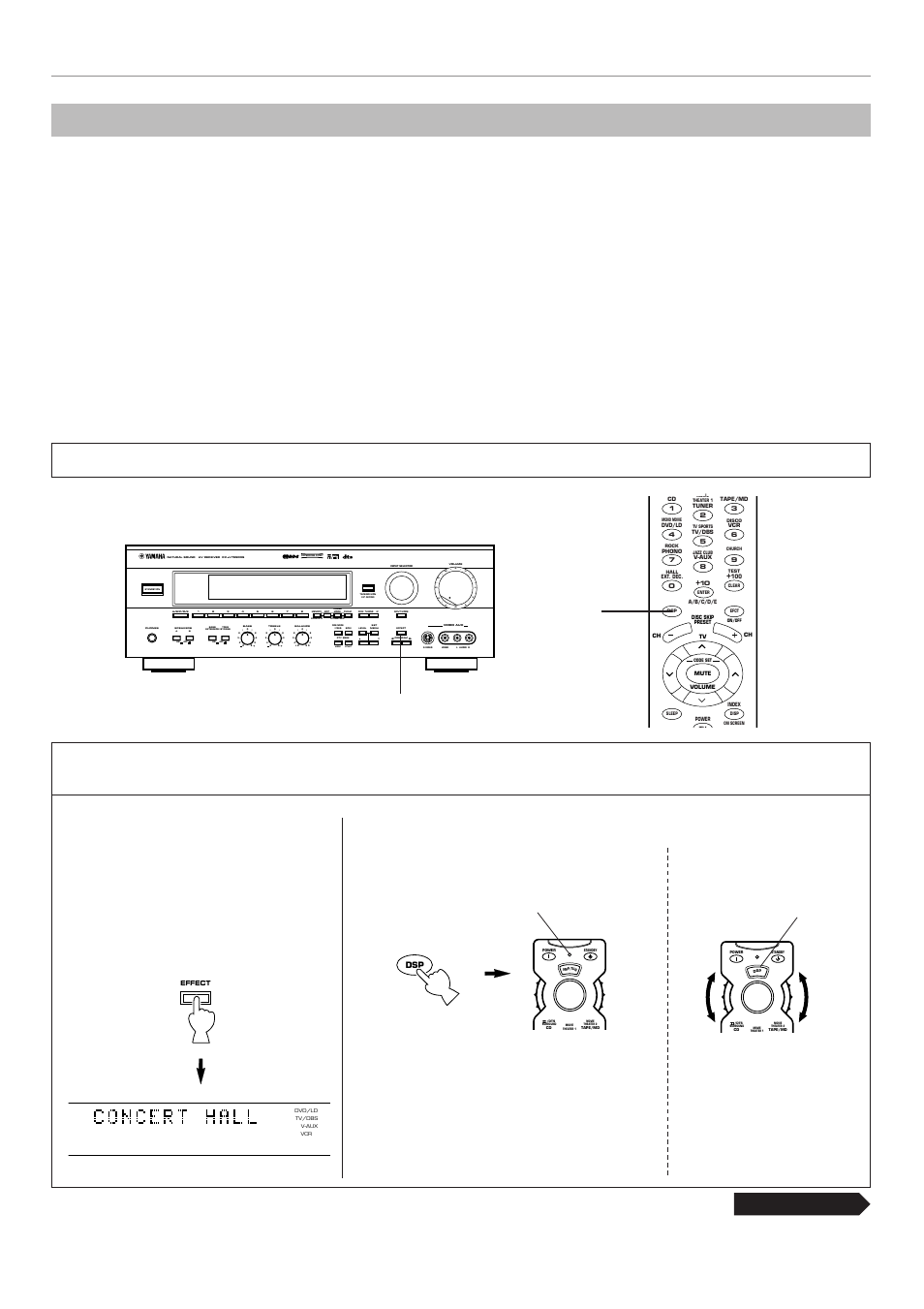 Using digital sound field processor (dsp), Continued, Aon off on off b | Mode start, Basic operation | Yamaha RX-V795RDS User Manual | Page 50 / 88