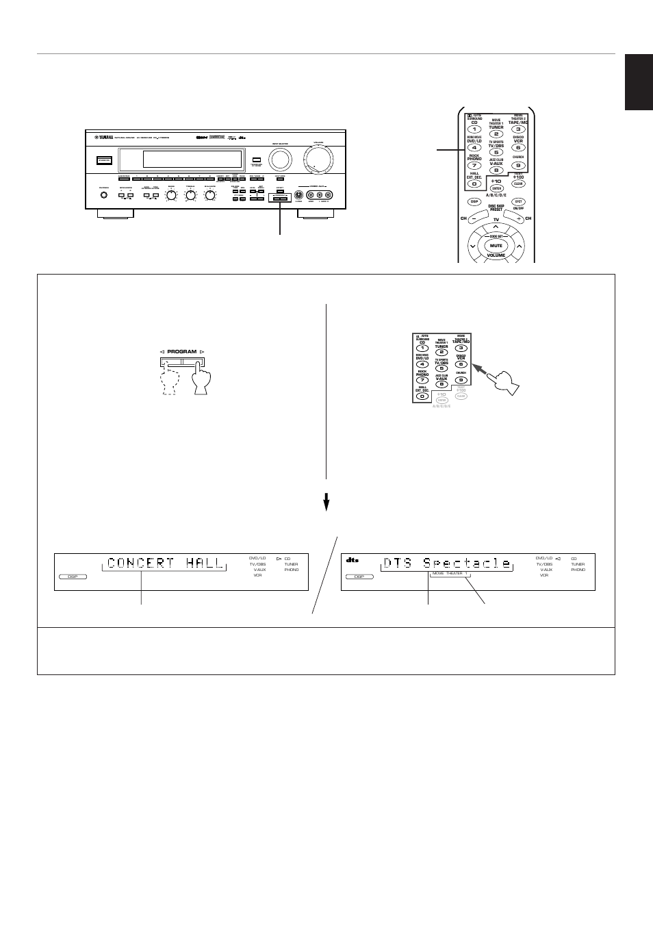 English, Aon off on off b, Mode start | Press “0” to select the program no. 10, Program name, Basic operation | Yamaha RX-V795RDS User Manual | Page 51 / 88