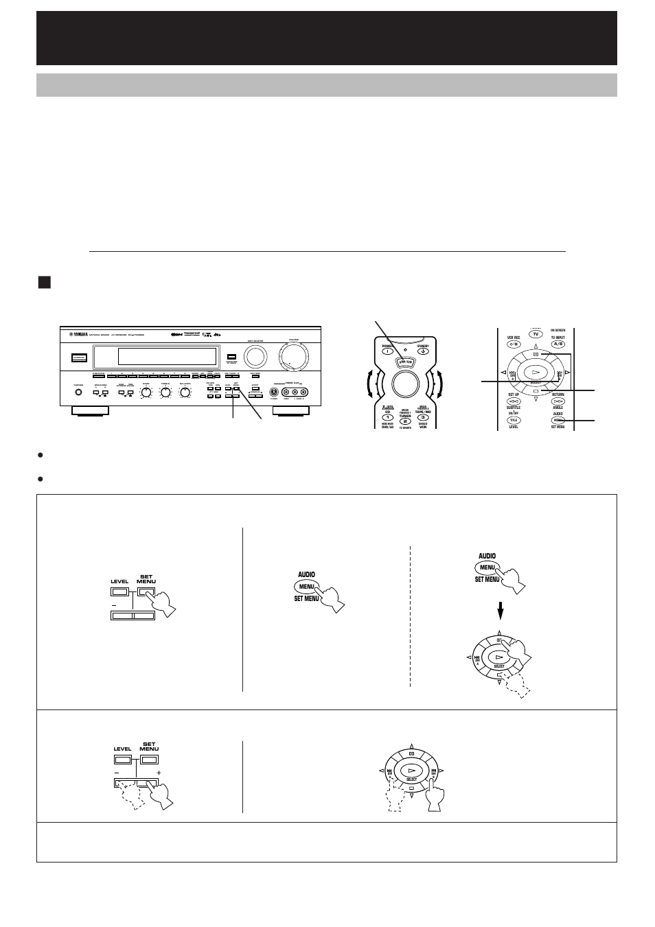 Advanced features, Set menu” mode, Changes and adjustments | Aon off on off b, Mode start, Press once or more, Press once or more. press once, Select “amp/tun” or “dsp | Yamaha RX-V795RDS User Manual | Page 58 / 88