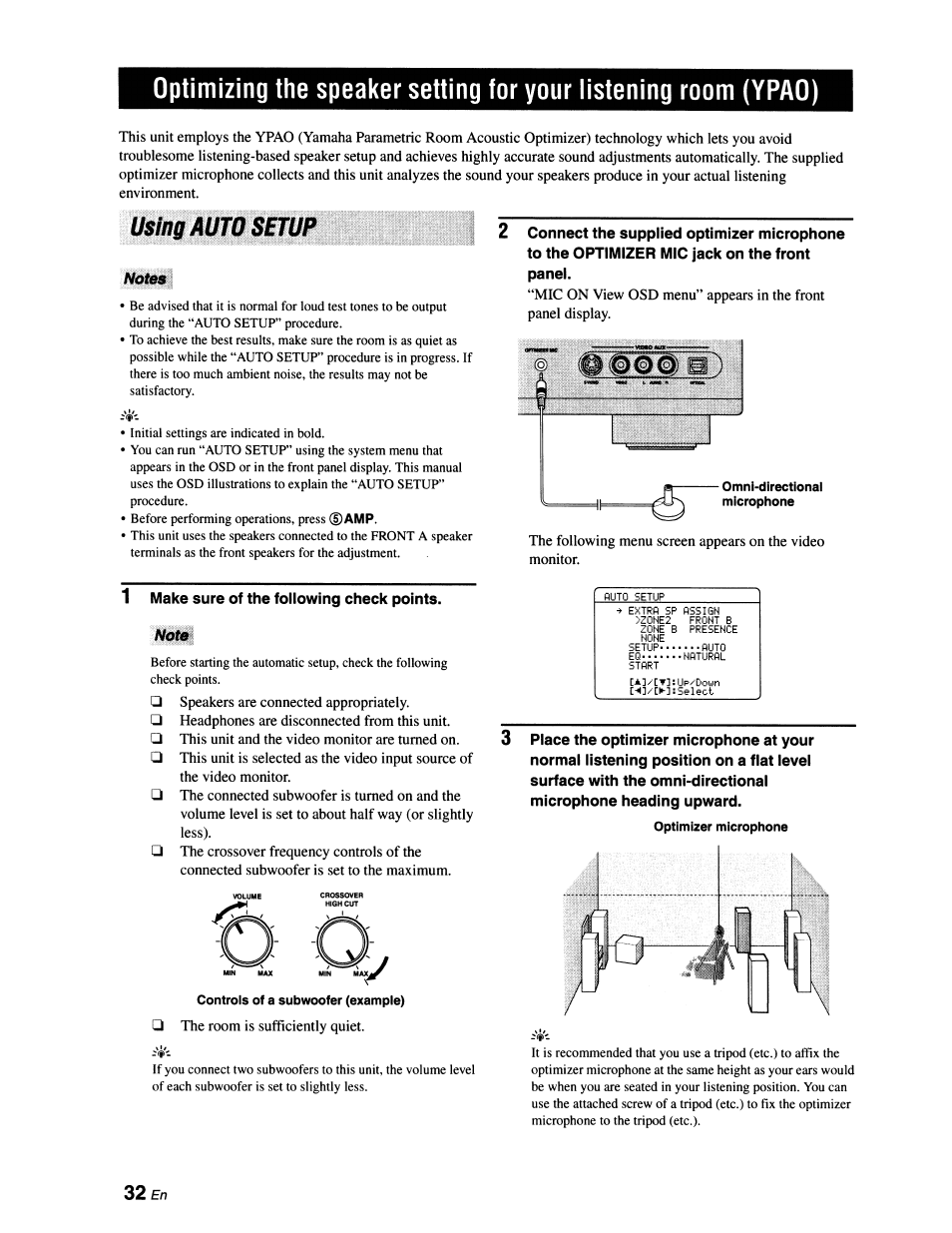 Using auw setup, Optimizing the speaker setting for your listening, Room (ypao) | Using auto setup | Yamaha RX-V663 User Manual | Page 36 / 151