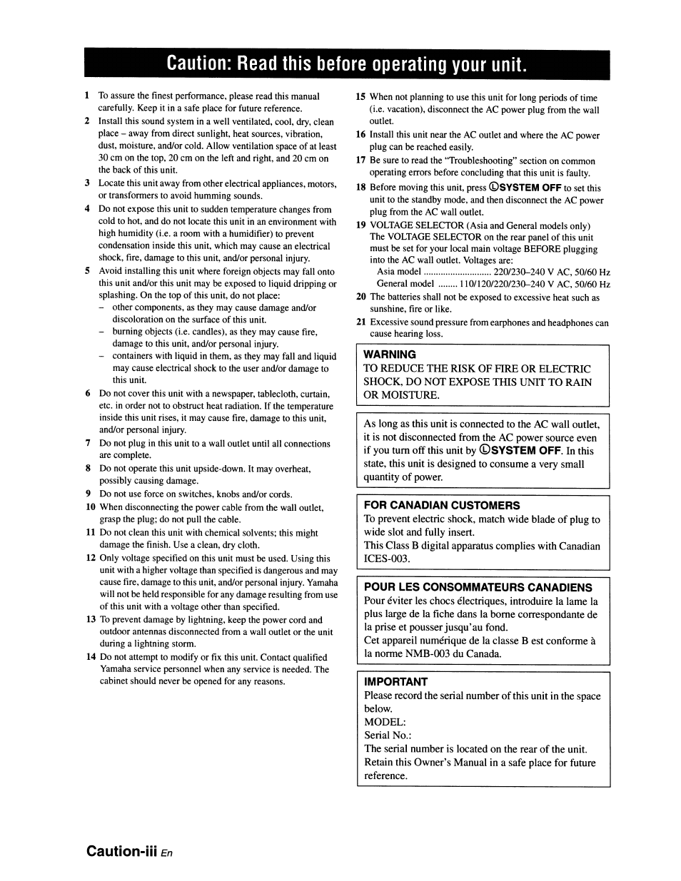 Caution: read this before operating your unit | Yamaha RX-V663 User Manual | Page 4 / 151