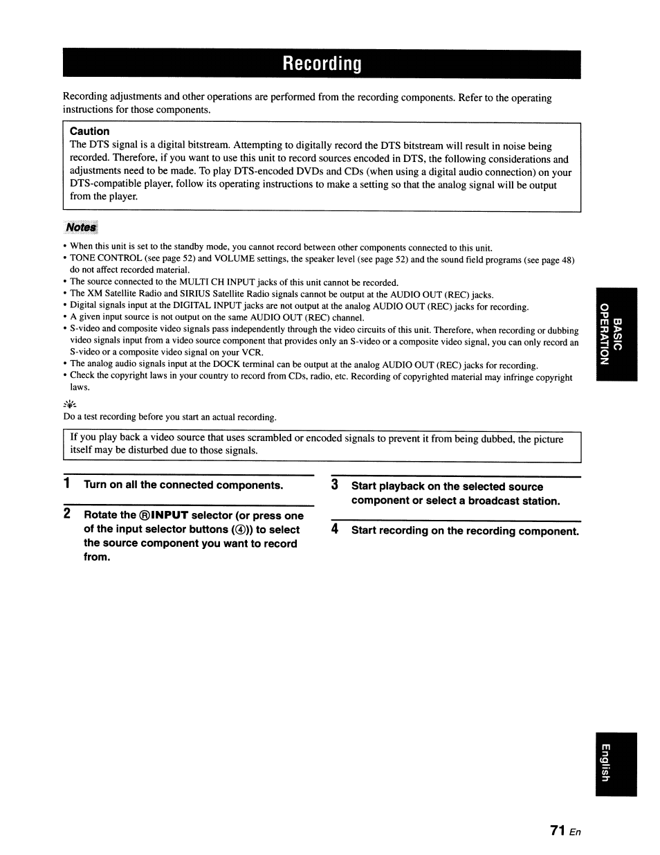 Recording, Notes | Yamaha RX-V663 User Manual | Page 75 / 151