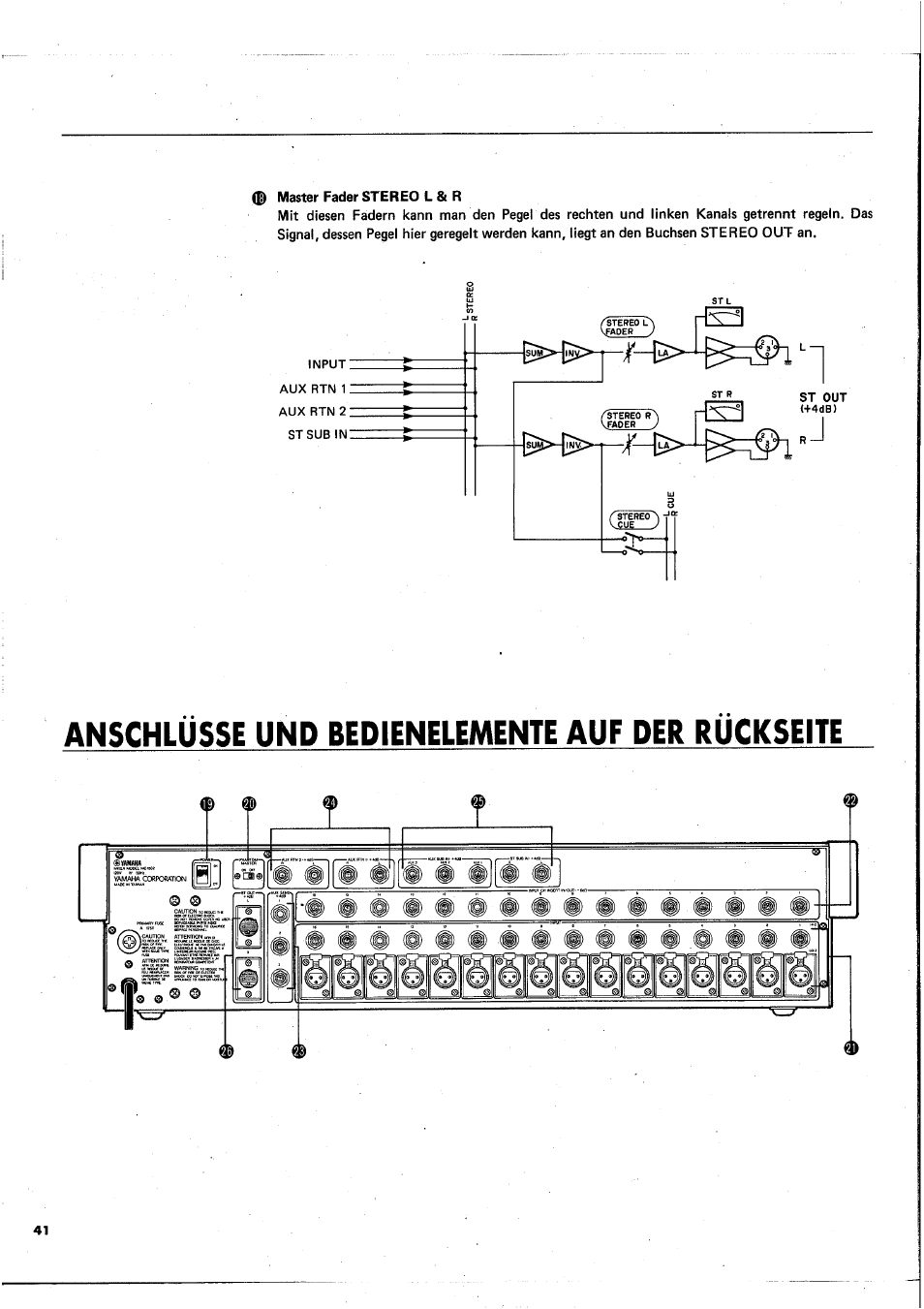 Anschlüsse und bedienelemente auf der rückseite, Janschlüsse und bedienelemente auf der rückseite | Yamaha MC1602 User Manual | Page 42 / 48