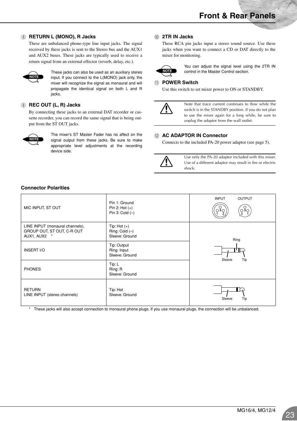 Front & rear panels | Yamaha 12/4 User Manual | Page 23 / 32