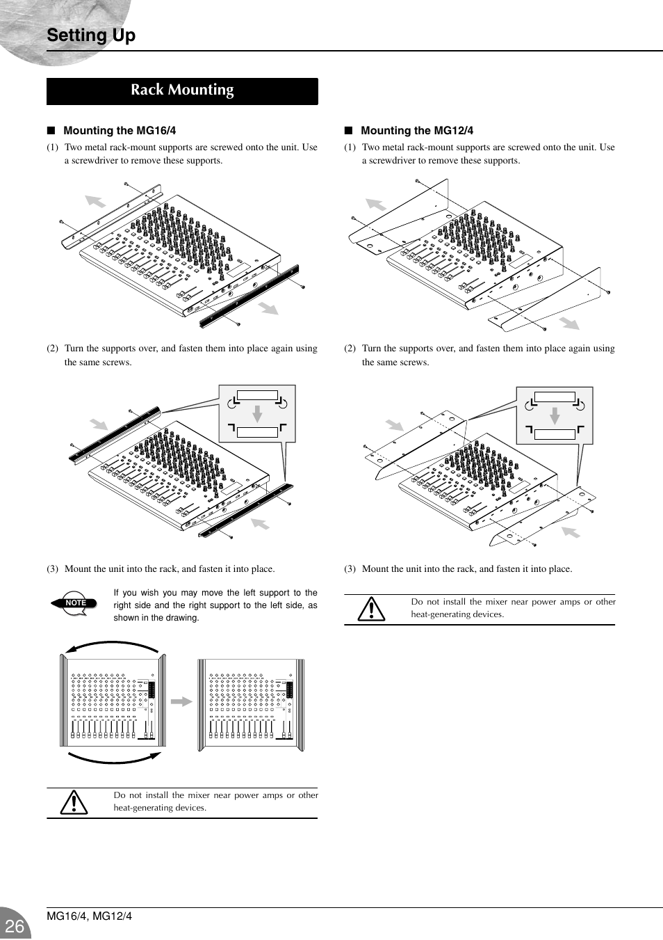 Rack mounting, Setting up | Yamaha 12/4 User Manual | Page 26 / 32