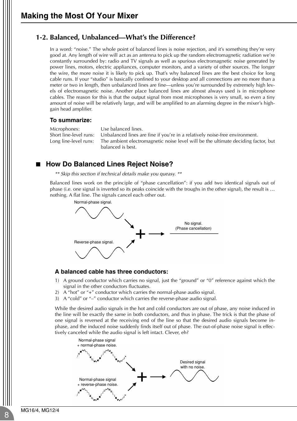 Making the most of your mixer, 2. balanced, unbalanced—what’s the difference, How do balanced lines reject noise | Yamaha 12/4 User Manual | Page 8 / 32