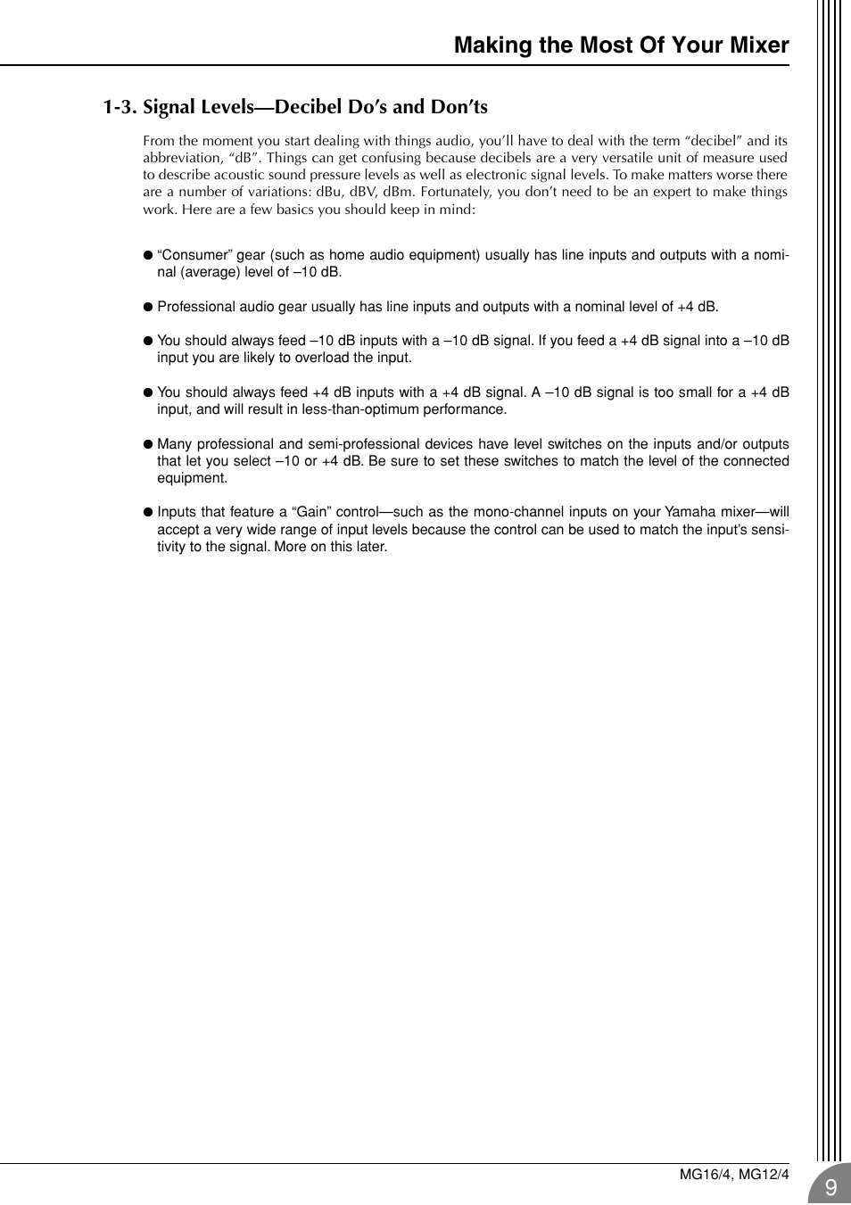 Making the most of your mixer, 3. signal levels—decibel do’s and don’ts | Yamaha 12/4 User Manual | Page 9 / 32