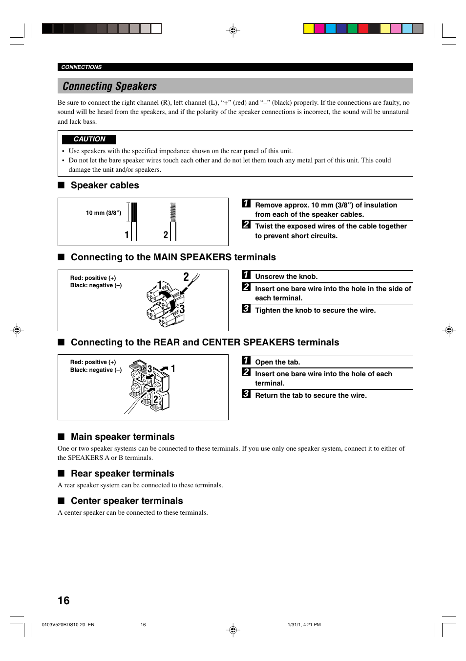 Connecting speakers, 16 connecting speakers | Yamaha HTR-5450RDS User Manual | Page 18 / 71