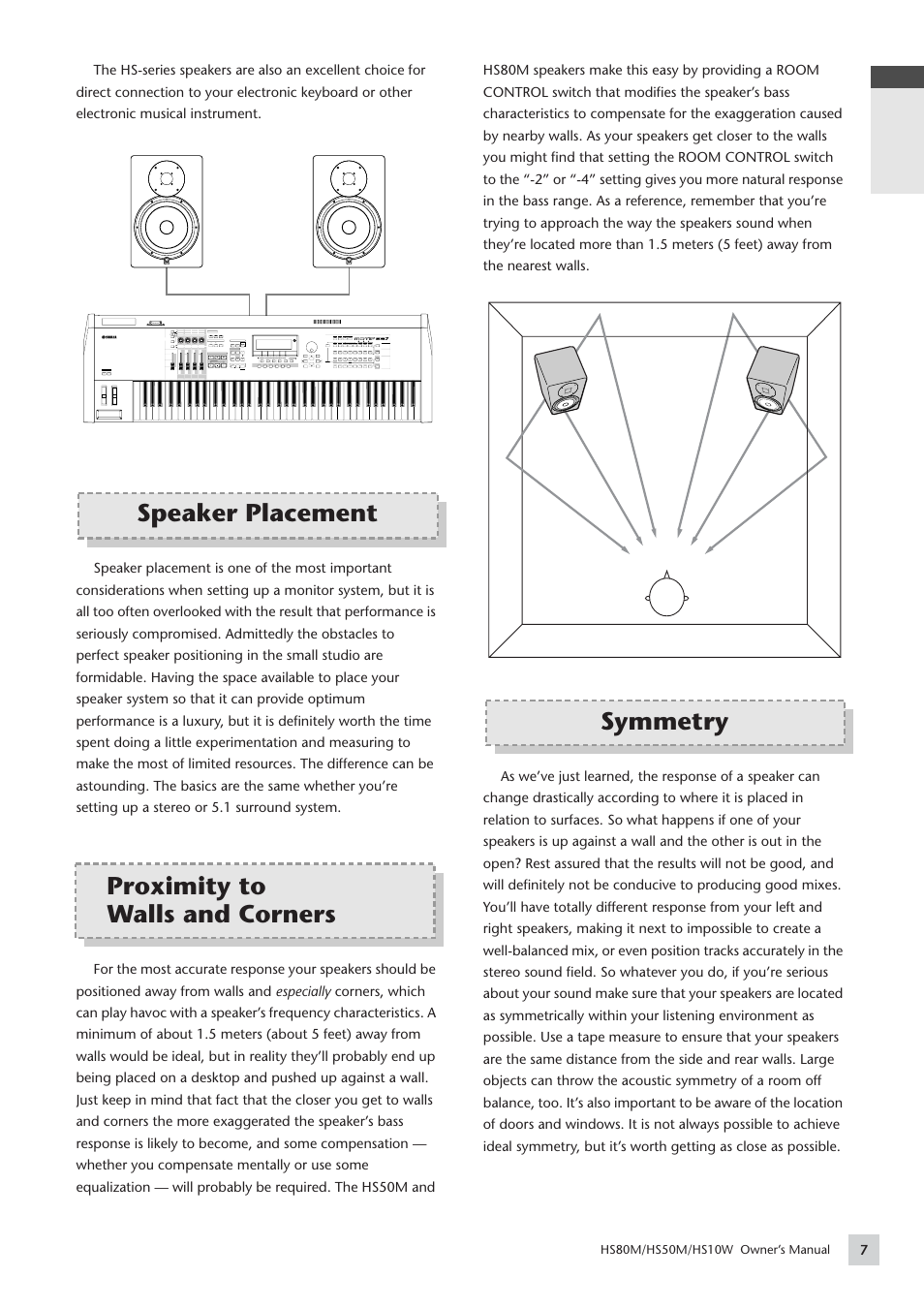 Speaker placement, Proximity to walls and corners, Symmetry | English | Yamaha HS 50M User Manual | Page 7 / 16