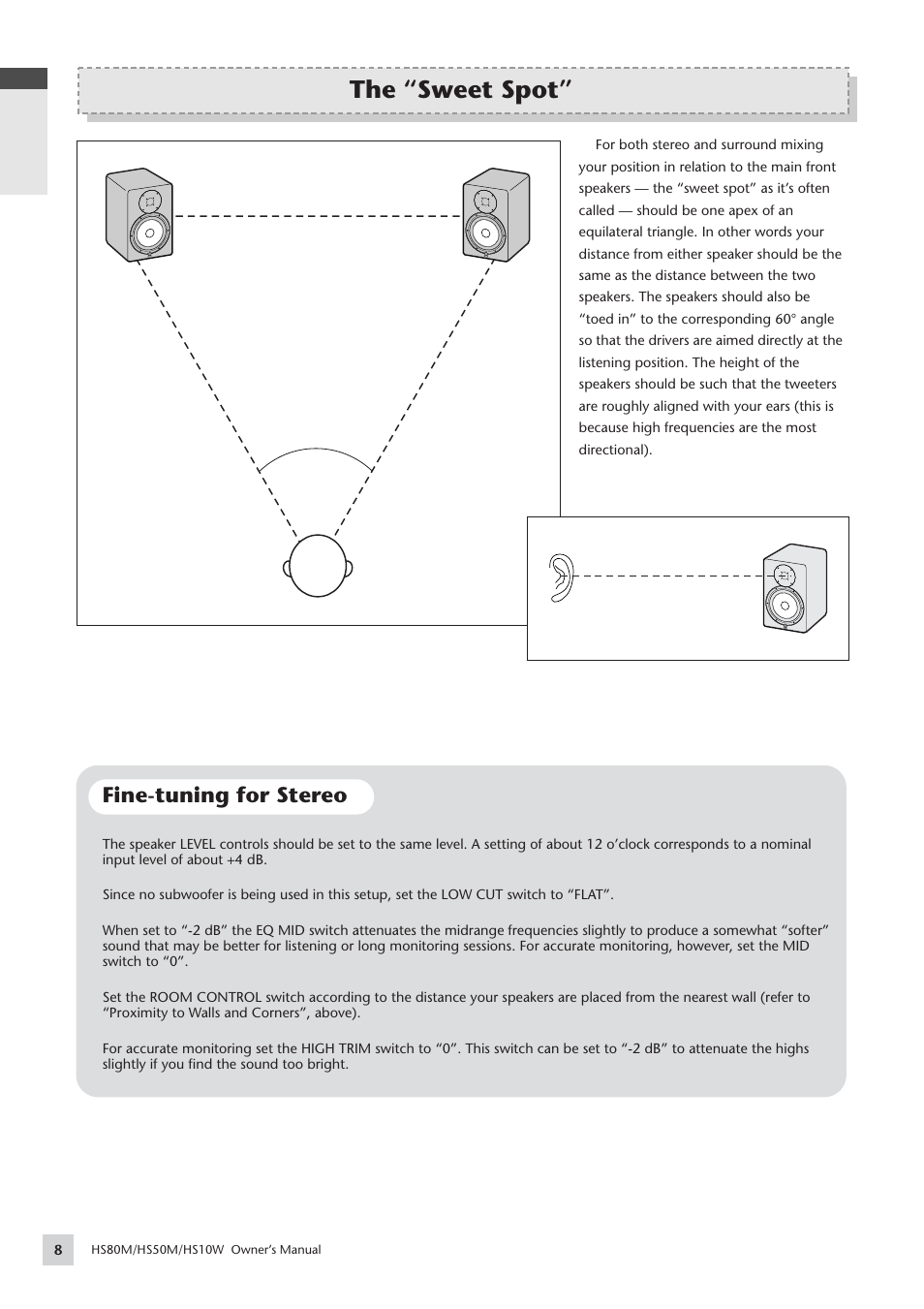 The “sweet spot, Fine-tuning for stereo, English | Yamaha HS 50M User Manual | Page 8 / 16