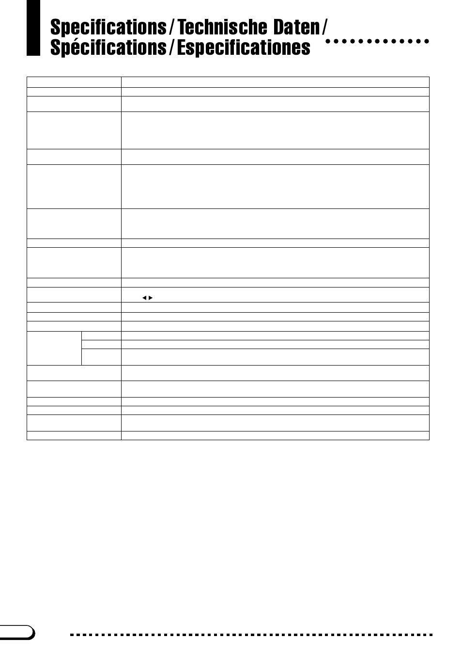 Specifications, Technische daten, Spécifications | Especificationes | Yamaha CVP-201 User Manual | Page 38 / 39
