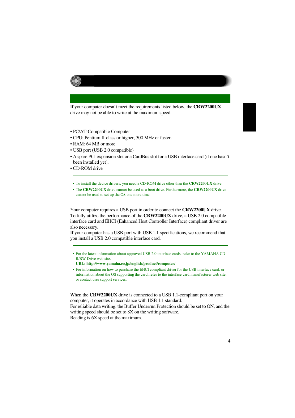 Before use, System requirements, Computer | Yamaha CRW2200UX User Manual | Page 12 / 45