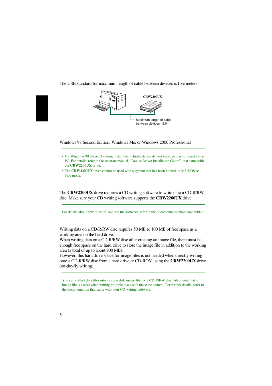Operating system (os), Cd writing software, Hard drive space | Yamaha CRW2200UX User Manual | Page 13 / 45