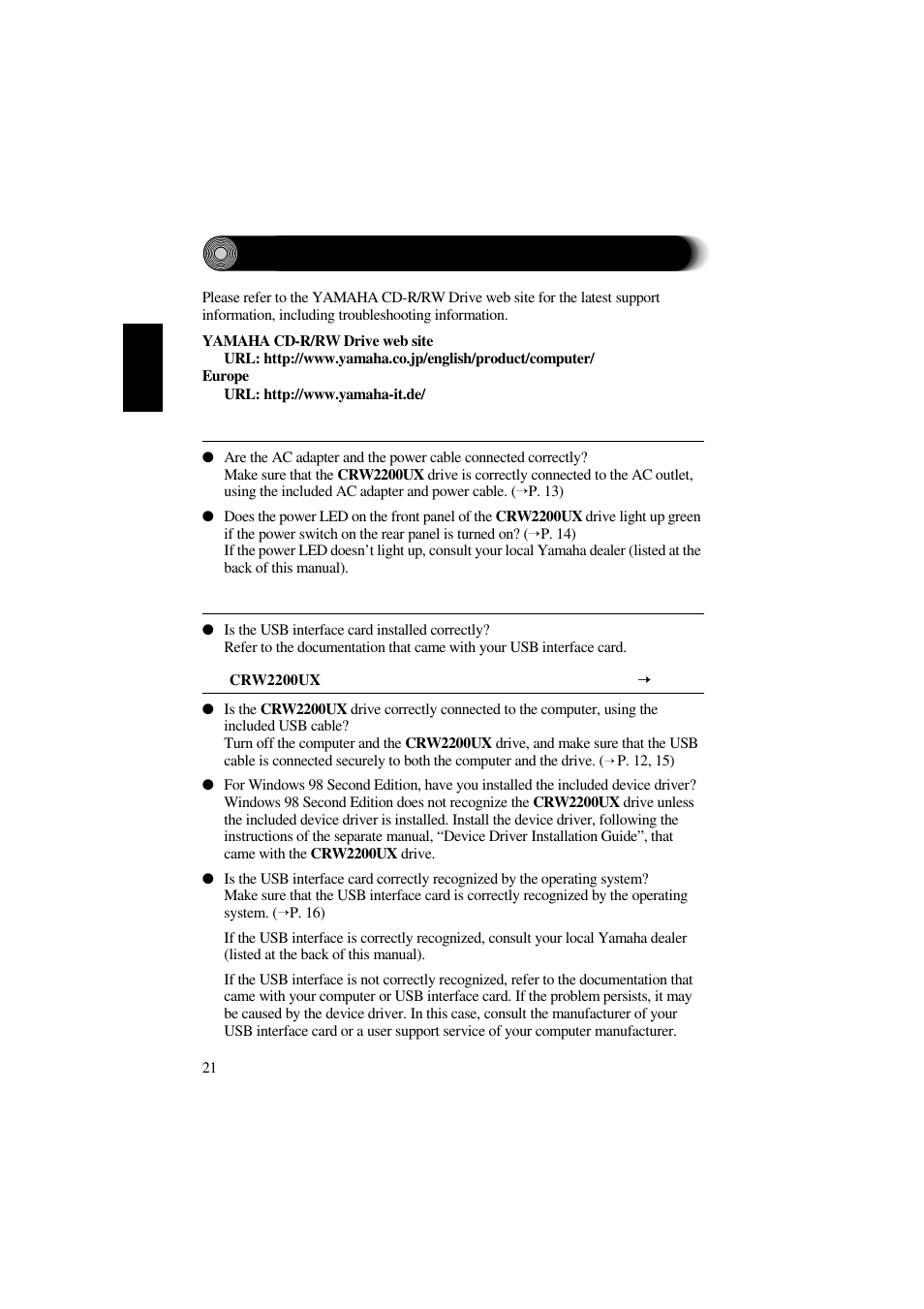 Troubleshooting | Yamaha CRW2200UX User Manual | Page 29 / 45