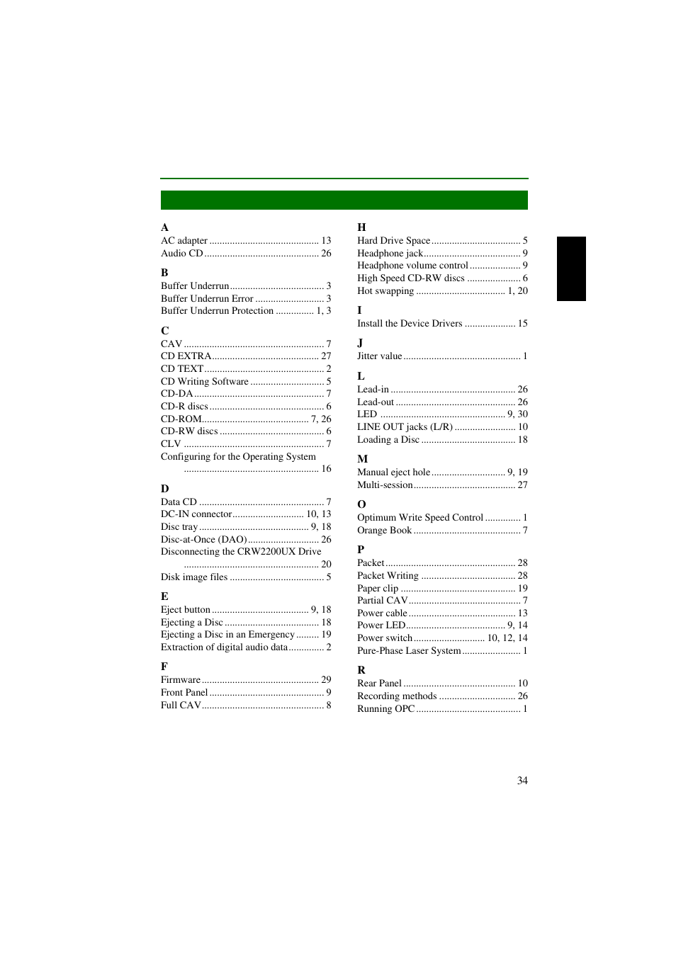 Index | Yamaha CRW2200UX User Manual | Page 42 / 45