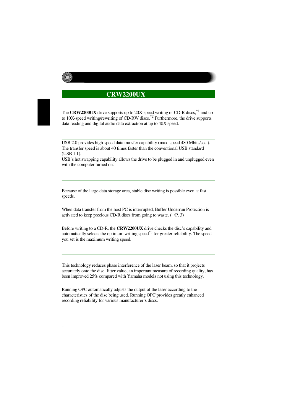 Introduction, Features of the crw2200ux drive, Features of the | Yamaha CRW2200UX User Manual | Page 9 / 45