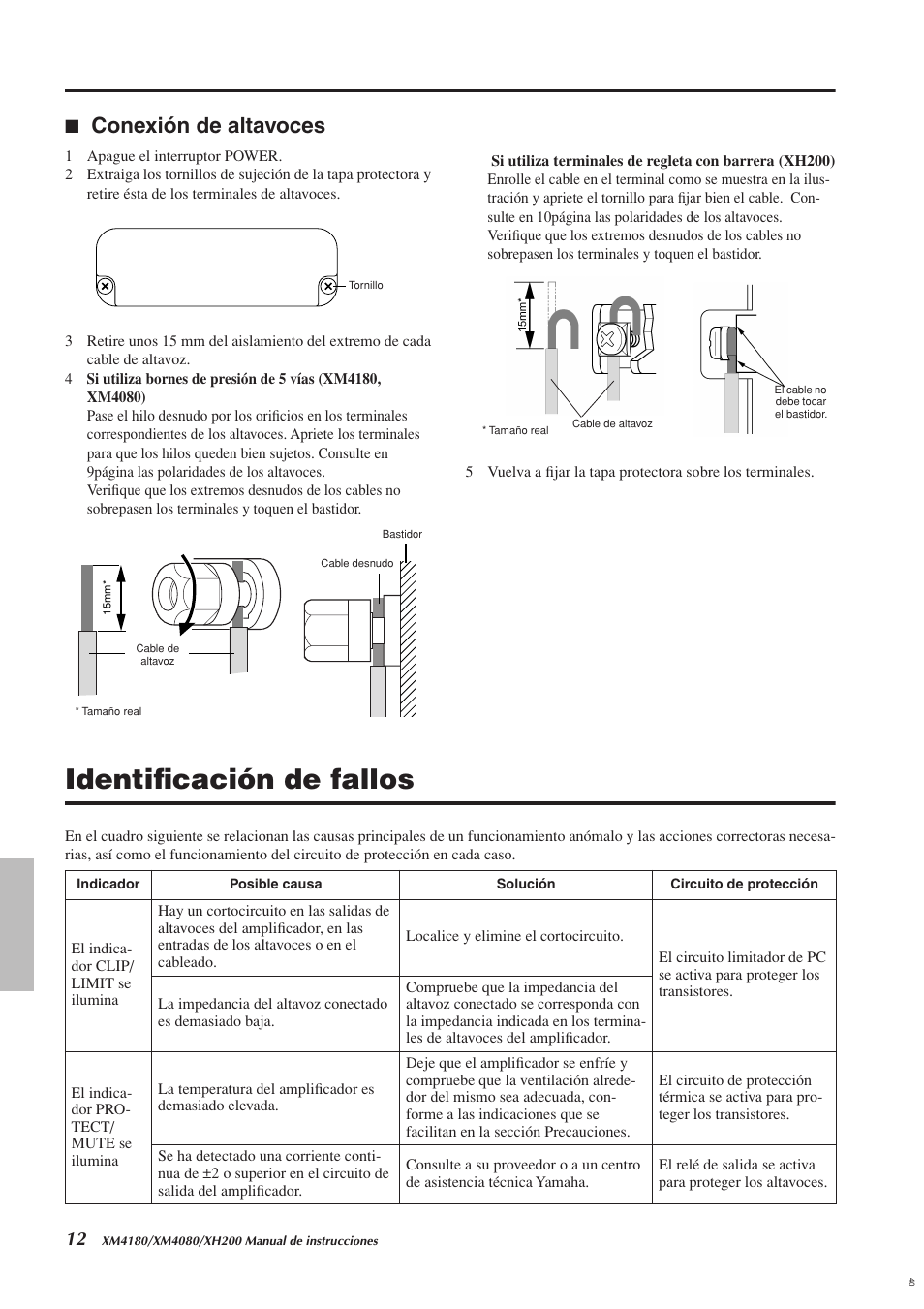 Conexión de altavoces, Identificación de fallos | Yamaha XH200 User Manual | Page 11 / 17