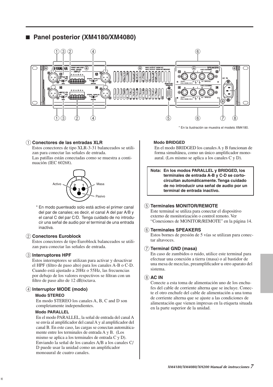 Panel posterior (xm4180/xm4080) | Yamaha XH200 User Manual | Page 6 / 17