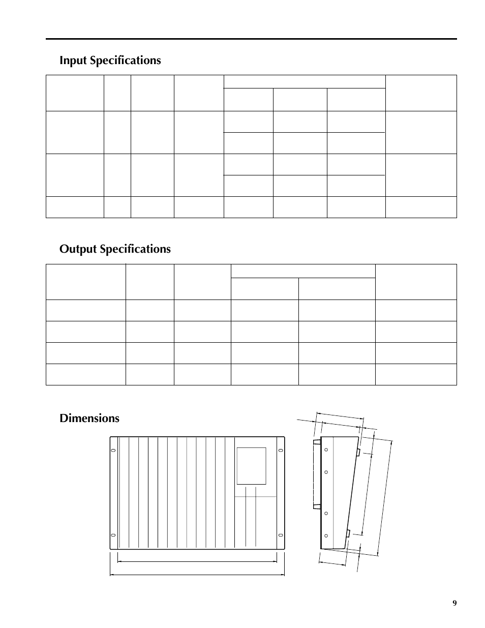 Input specifications, Output specifications, Dimensions | Yamaha MM1242 User Manual | Page 12 / 50